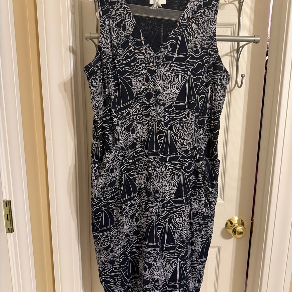 J. Jill Womens Navy White Sailboat Gauze Tank Dress Size Small EUC